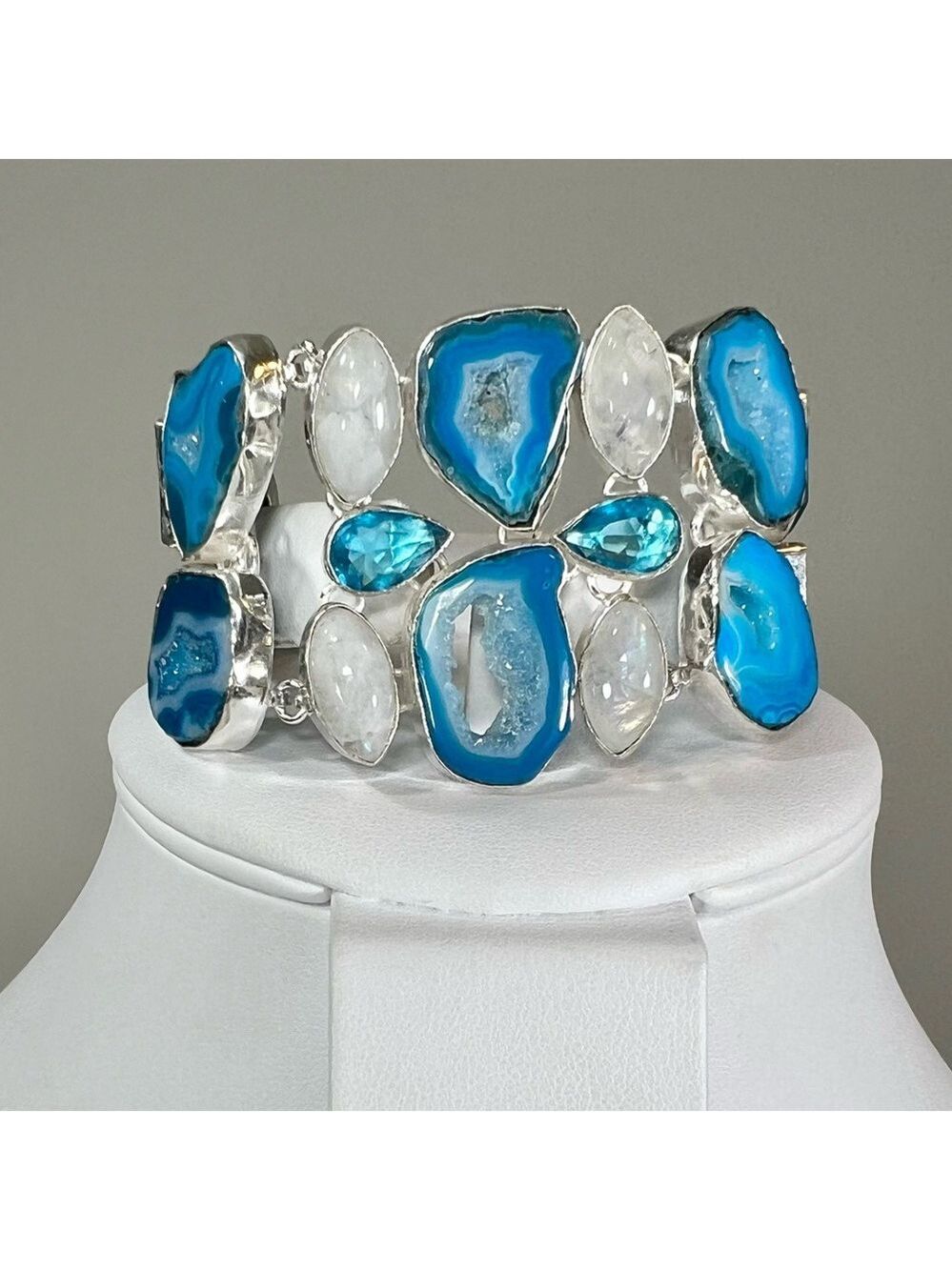 Solar Add on Item - Blue Solar Quartz Moonstone 925 Gemstone Large Bracelet